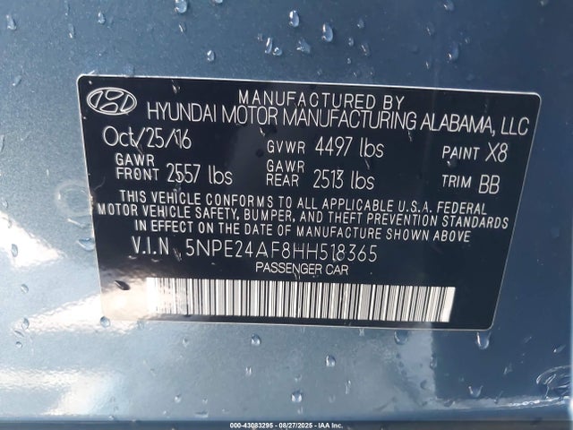 5NPE24AF8HH518365 Hyundai Sonata