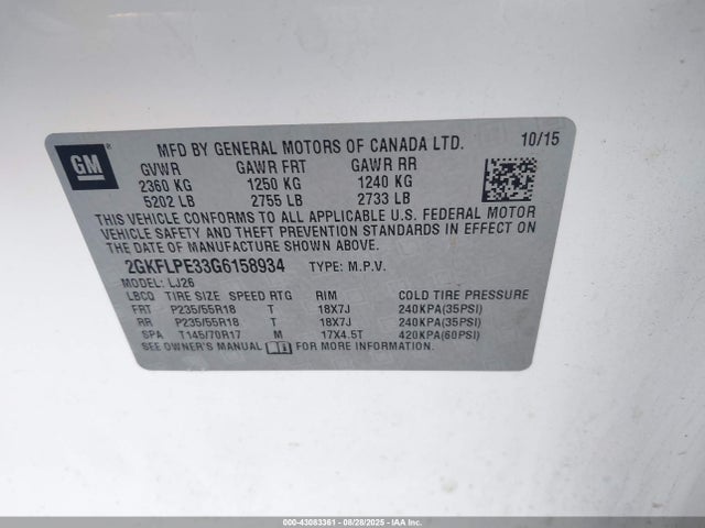 GMC lfx - sidi, vvt, e85 max, aluminum 2016 2GKFLPE33G6158934 Image 9