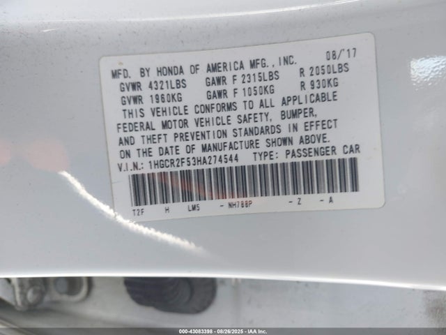 Honda k24w1 2017 1HGCR2F53HA274544 Image 9