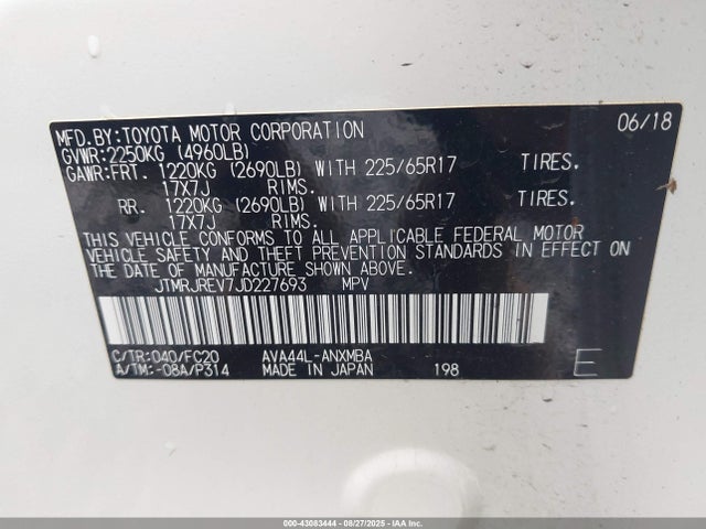 Toyota 2ar-fxe, 2jm+2fm 2018 JTMRJREV7JD227693 Image 9