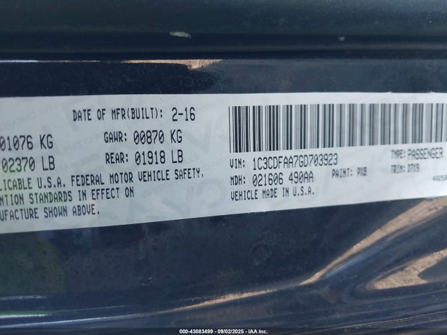 1C3CDFAA7GD703923 Dodge Dart