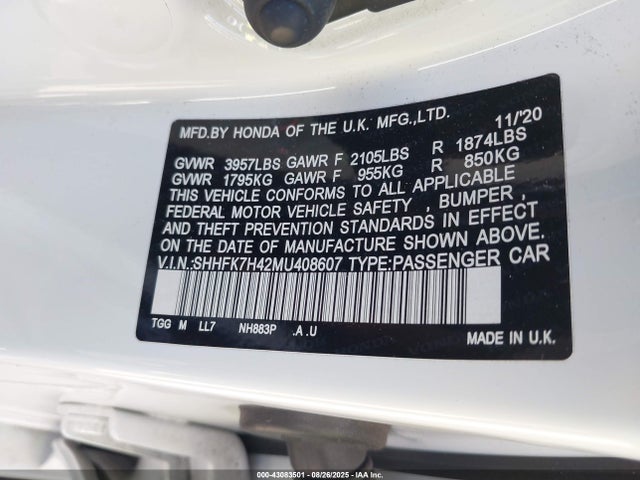 SHHFK7H42MU408607 Honda l15ba