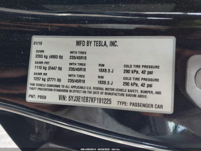 2019 TESLA MODEL 3 5YJ3E1EB7KF191225 Photo 8
