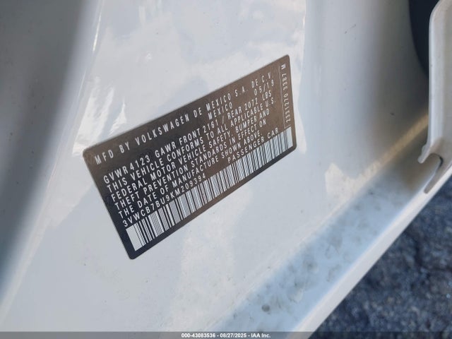 43083536 :رقم المزاد ، 3VWCB7BU9KM209394 vin ، 2019 Volkswagen Jetta 1.4t R-line/1.4t S/1.4t Se مزاد بيع