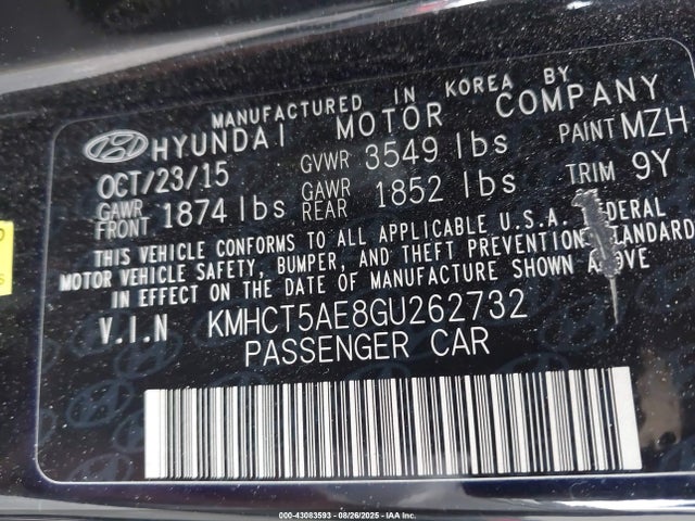 Hyundai dohc gdi gamma 2016 KMHCT5AE8GU262732 Image 9