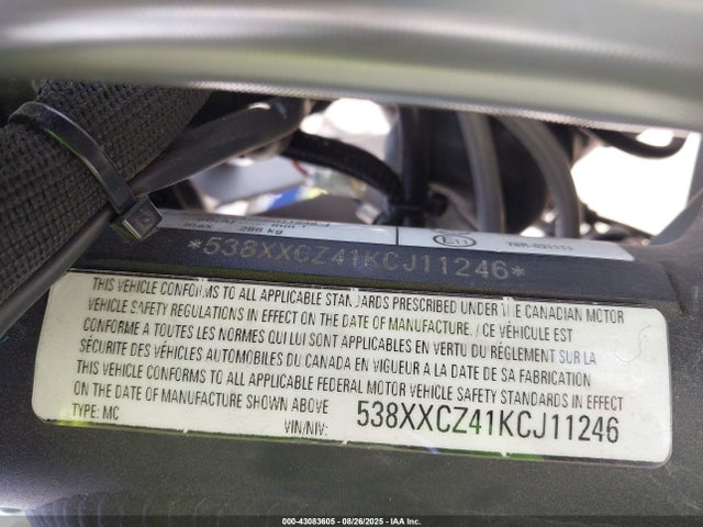 Aukcja sprzedaży 2019 Zero Motorcycles Inc Fxs, vin: 538XXCZ41KCJ11246, numer aukcji: 43083605