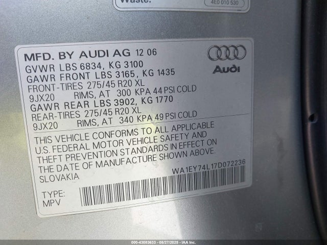2007 AUDI Q7 WA1EY74L17D072236 Photo 8