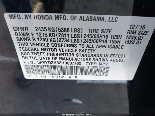 Acura j35y5 2017 5FRYD3H32HB007762 Image 9