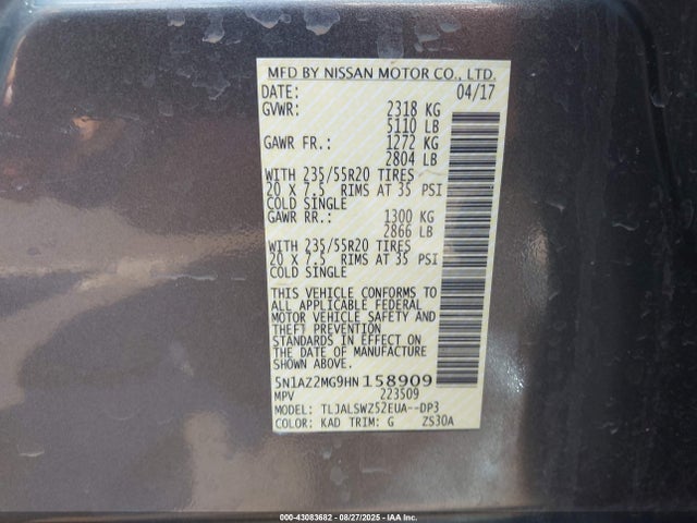 5N1AZ2MG9HN158909 Nissan Murano