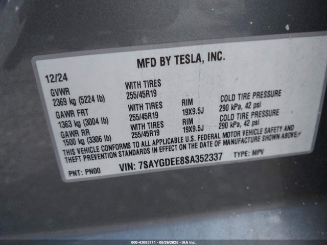 2025 TESLA MODEL Y 7SAYGDEE8SA352337 Photo 8