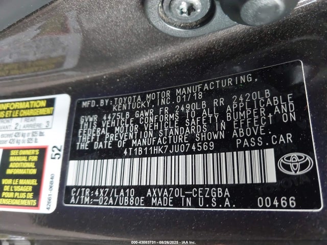 4T1B11HK7JU074569 Toyota a25a-fks