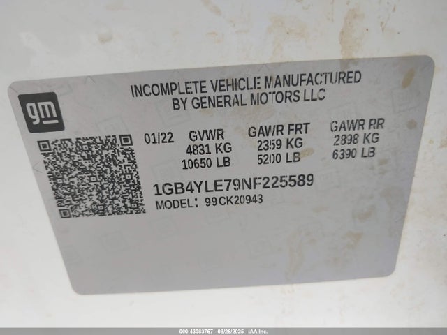 Aukcja sprzedaży 2022 Chevrolet Silverado 2500hd, vin: 1GB4YLE79NF225589, numer aukcji: 43083767