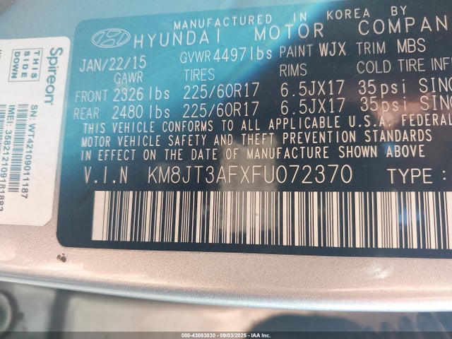 KM8JT3AFXFU072370 Hyundai dohc gdi nu