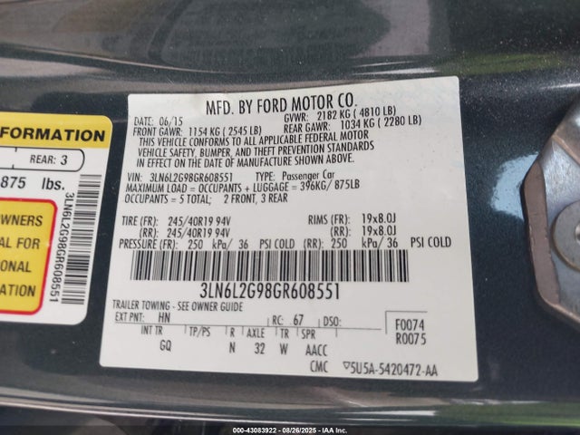 Lincoln MKZ 2016 3LN6L2G98GR608551 Image 9