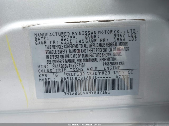 Nissan Sentra S Xtronic Cvt 2022 3N1AB8BV4NY237161 Image 9