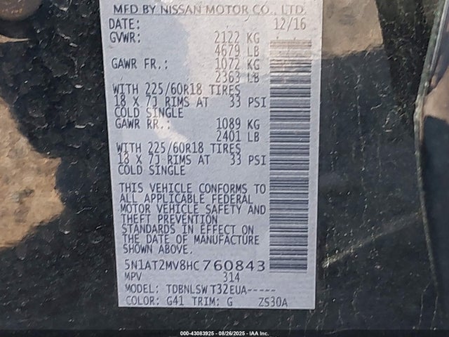 5N1AT2MV8HC760843 Nissan 2017