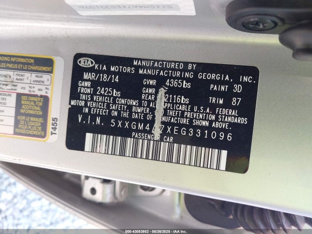 5XXGM4A7XEG331096 KIA dohc gdi theta ii