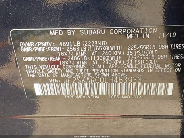 2020 SUBARU FORESTER JF2SKARC0LH463933 Photo 8