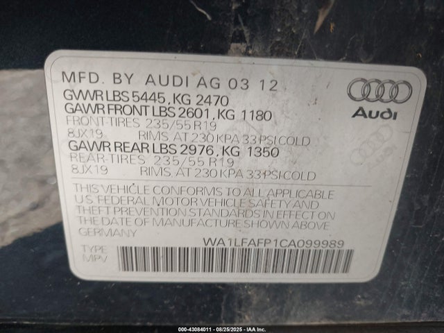2012 AUDI Q5 WA1LFAFP1CA099989 Photo 8