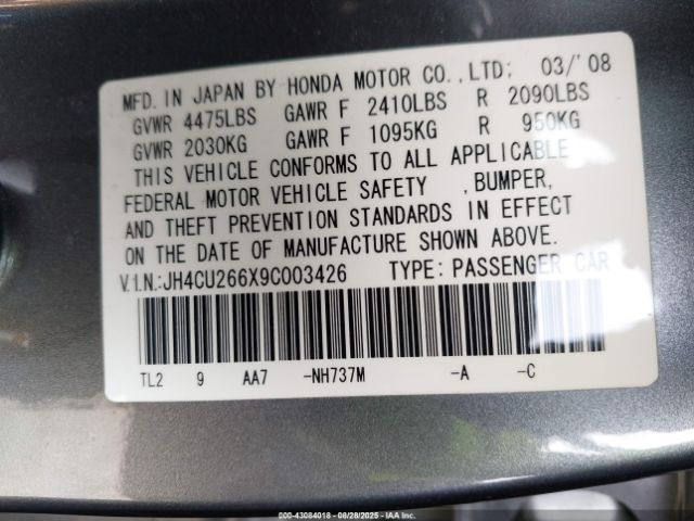 2009 ACURA TSX JH4CU266X9C003426 Photo 8