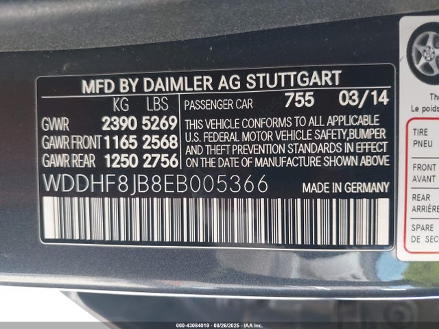 WDDHF8JB8EB005366 Mercedes-Benz E-Class