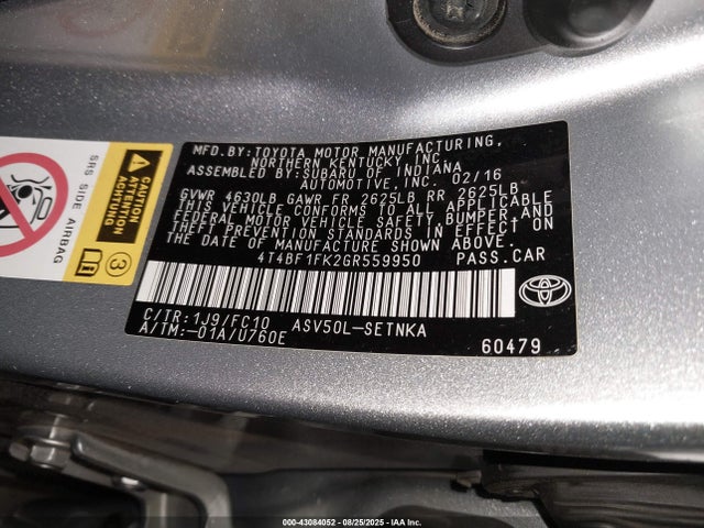 Toyota 2ar-fe 2016 4T4BF1FK2GR559950 Image 9