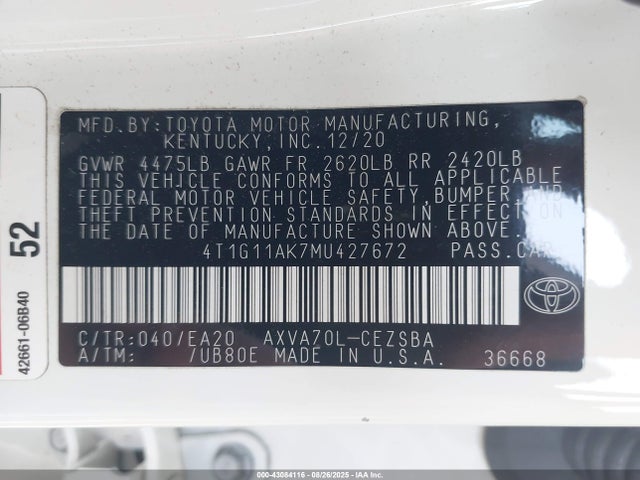 4T1G11AK7MU427672 Toyota a25a-fks