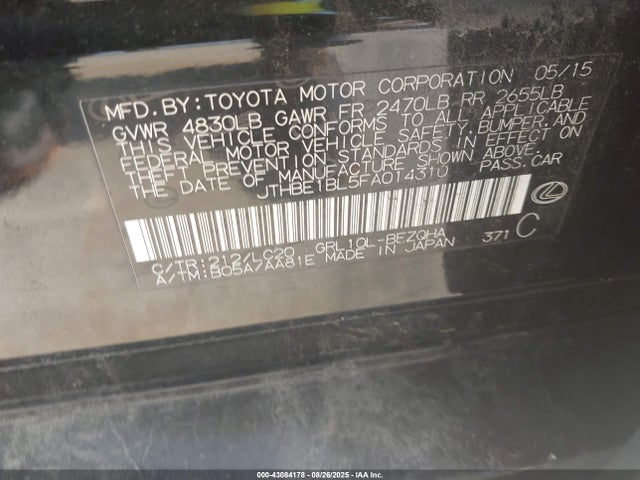Lexus 2gr-fse 2015 JTHBE1BL5FA014310 Image 9