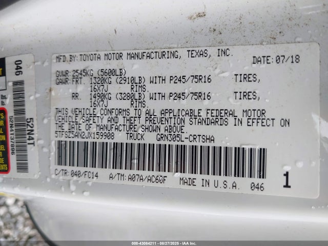 5TFSZ5AN2JX159908 Toyota 2gr-fks