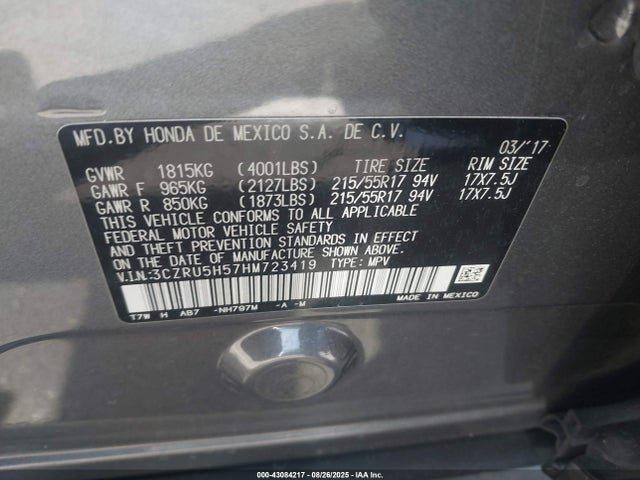 3CZRU5H57HM723419 Honda r18z9