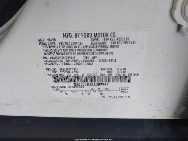 MAJ6S3JLXLC389947 Ford 2020