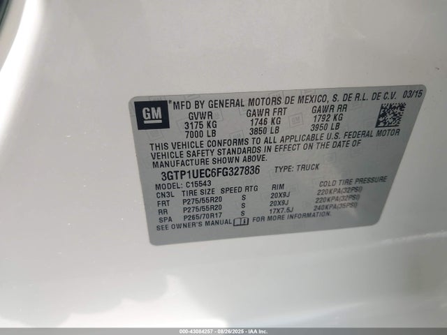 3GTP1UEC6FG327836 GMC l83 - vvt, active fuel management, aluminum