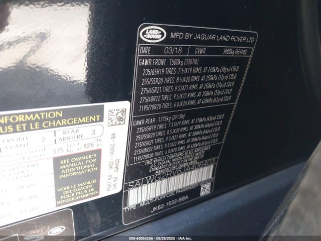 SALWG2RV6JA406403 Land Rover aj126
