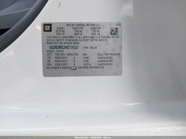 1GCRCREC3HZ176327 Chevrolet l83 - sidi: spark ignited direct injection, vvt: variable valve timing, afm, e85 max, alum