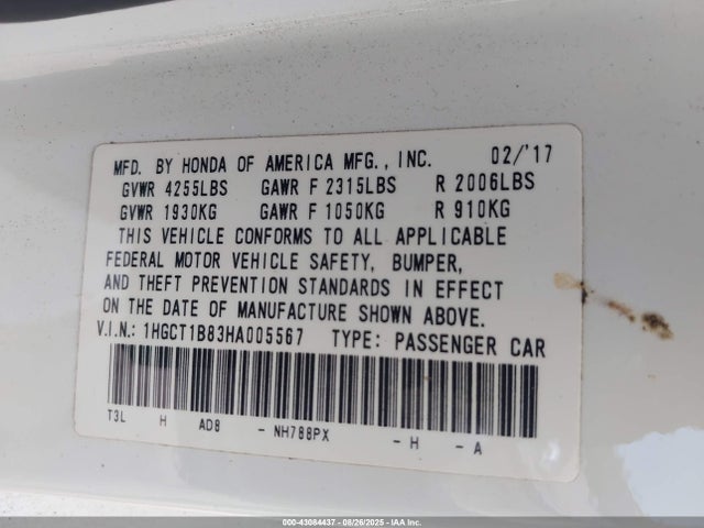 1HGCT1B83HA005567 Honda k24w1