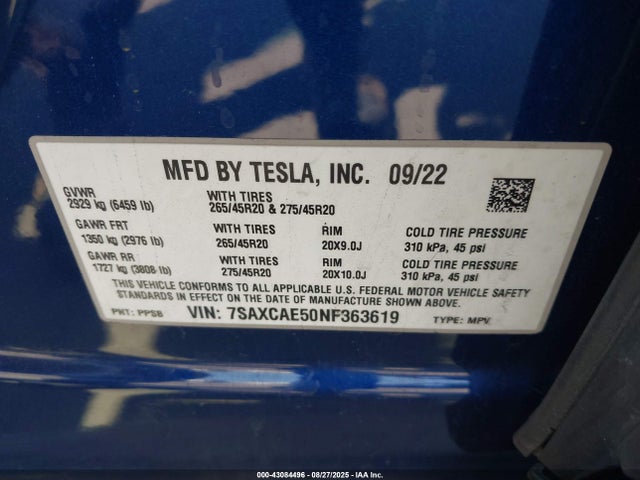 2022 TESLA MODEL X 7SAXCAE50NF363619 Photo 8