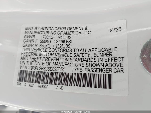 19XFL2H82SE025354 Honda k20c9