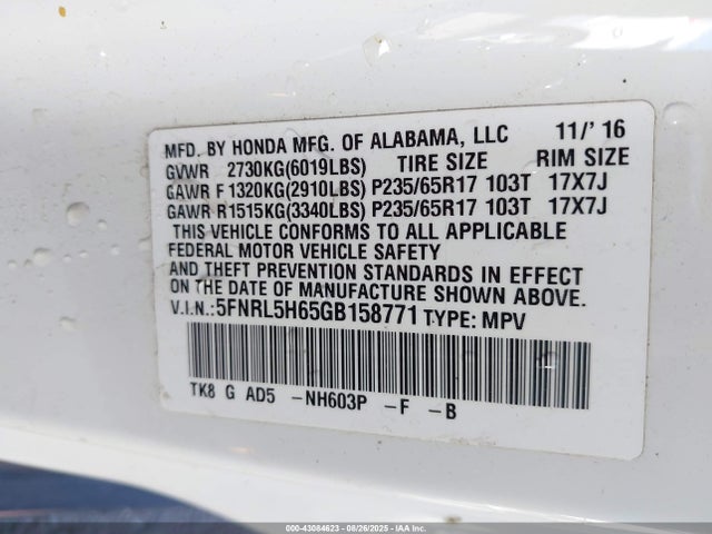 5FNRL5H65GB158771 Honda j35z8