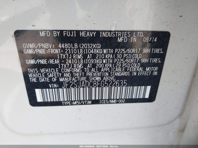 Subaru 2.5na u5 2015 JF2SJADC8FG522635 Image 9