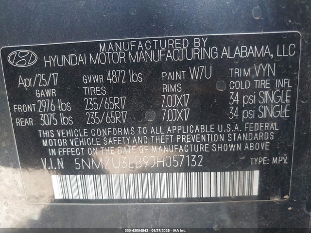 Hyundai gdi theta ii 2018 5NMZU3LB9JH057132 Image 9