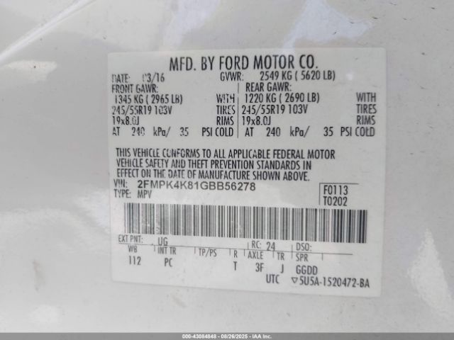 2016 FORD EDGE 2FMPK4K81GBB56278 Photo 8