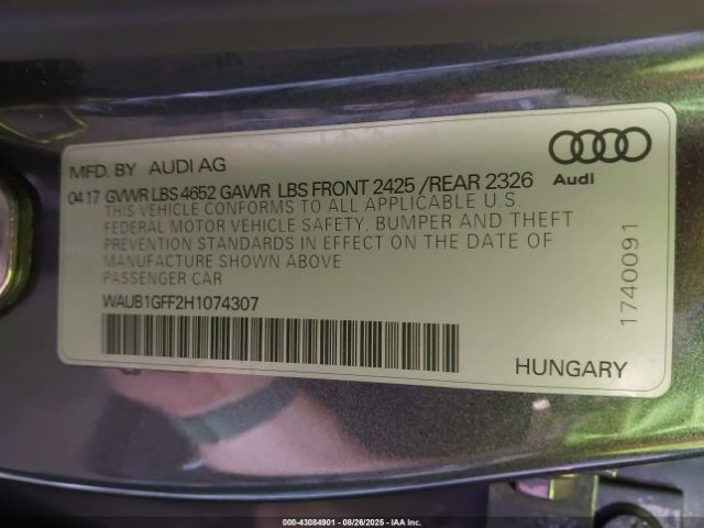 2017 AUDI S3 WAUB1GFF2H1074307 Photo 8