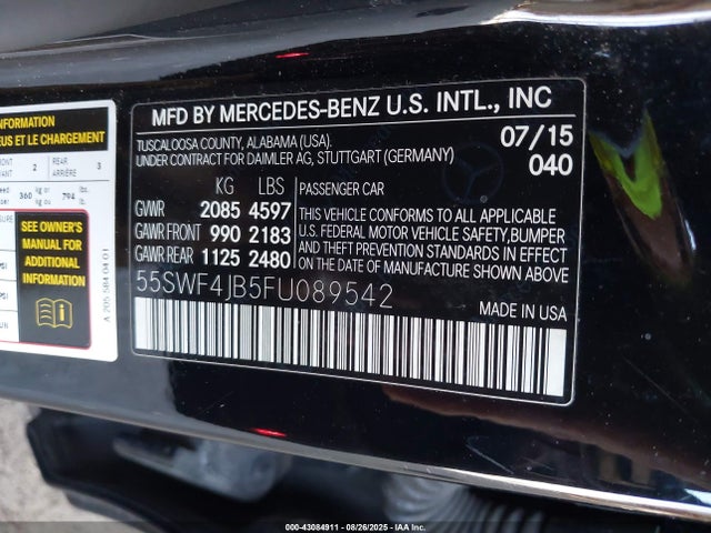 Mercedes-Benz C-Class 2015 55SWF4JB5FU089542 Image 9