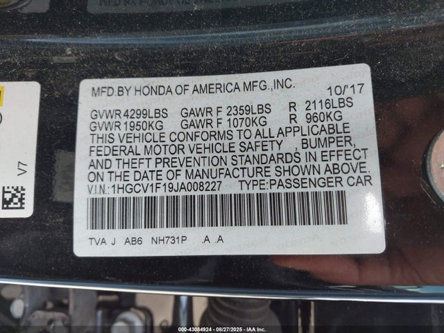 1HGCV1F19JA008227 Honda l15be