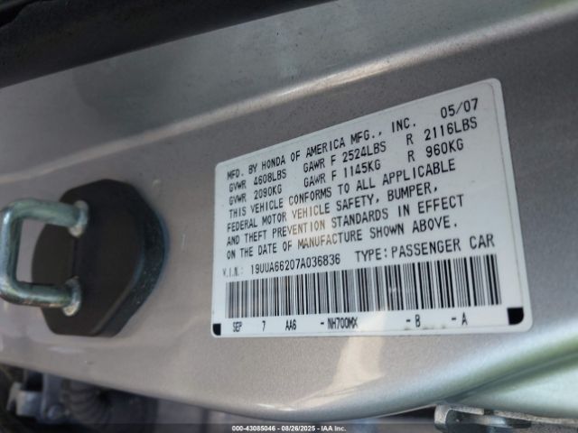 2007 ACURA TL 19UUA66207A036836 Photo 8