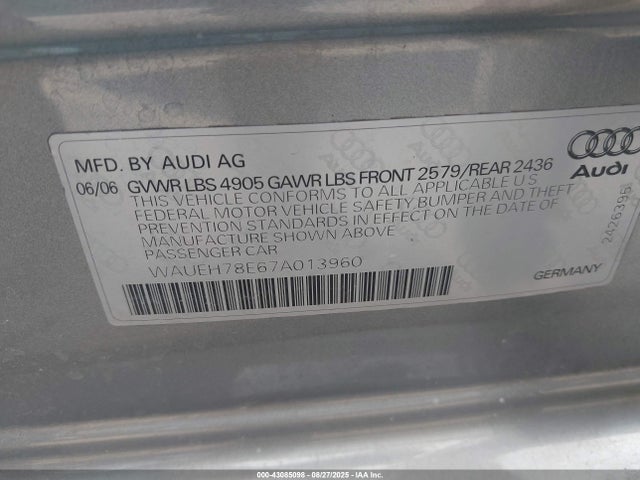 2007 AUDI A4 WAUEH78E67A013960 Photo 8
