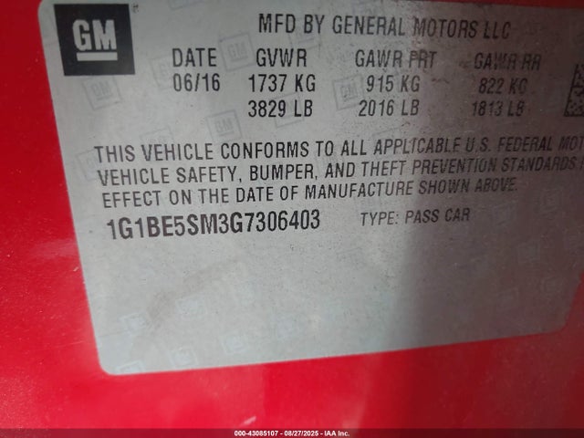 1G1BE5SM3G7306403 Chevrolet le2 - di: direct injection, alum, vvt, gen i, gmna
