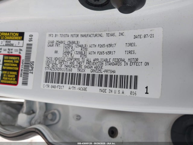 Toyota 2gr-fks 2021 5TFAZ5CN3MX115168 Image 9