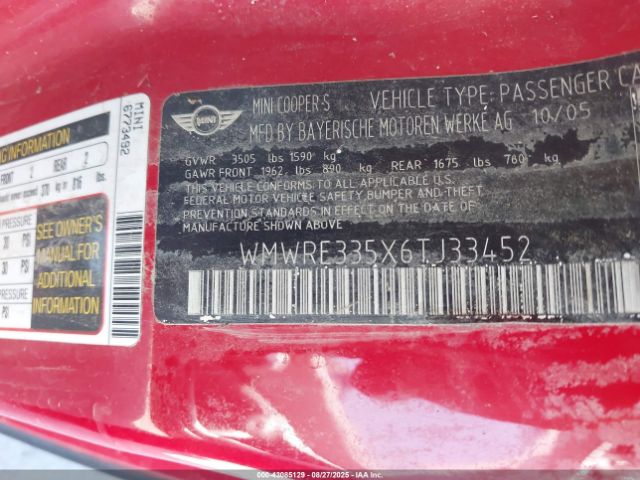 2006 MINI COOPER S WMWRE335X6TJ33452 Photo 8