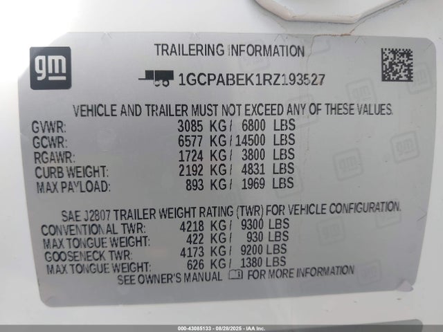 1GCPABEK1RZ193527 Chevrolet l3b